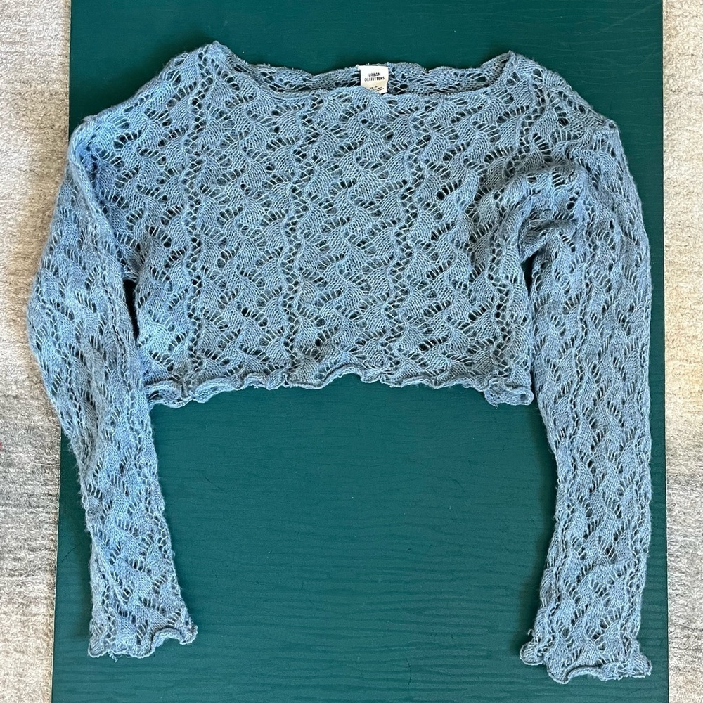 Urban Outfitters Blue Cobweb Knit Crop Top Size XS
